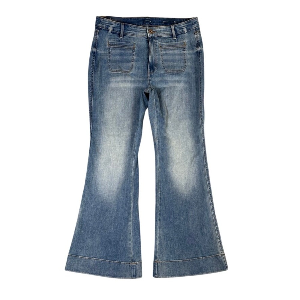 NWT J. Jill High Rise Flare Jeans 12P Blue Denim Patch Pocket Wide Leg Pants